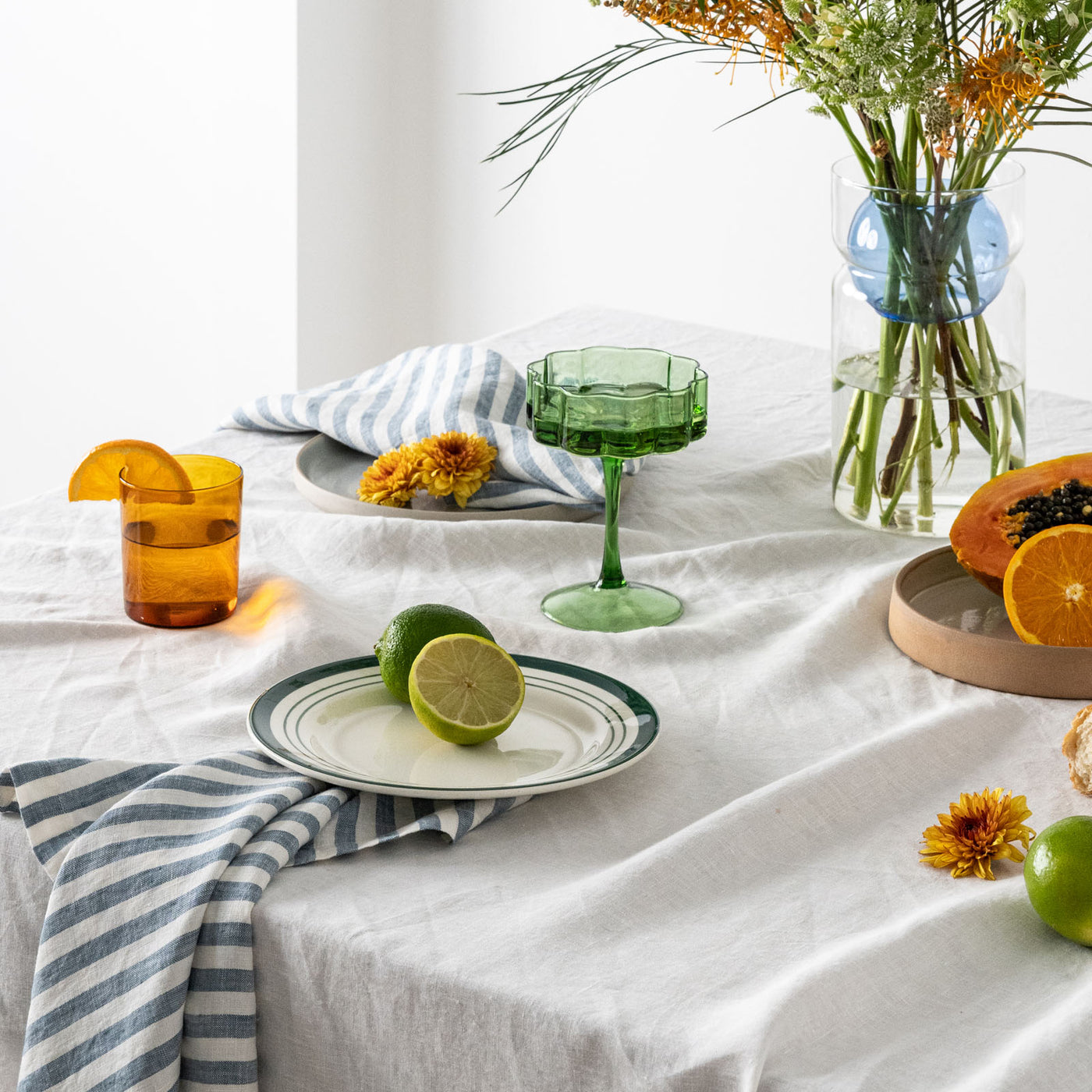 French Flax Linen Napkins (Set Of 4) in Marine Blue Stripe