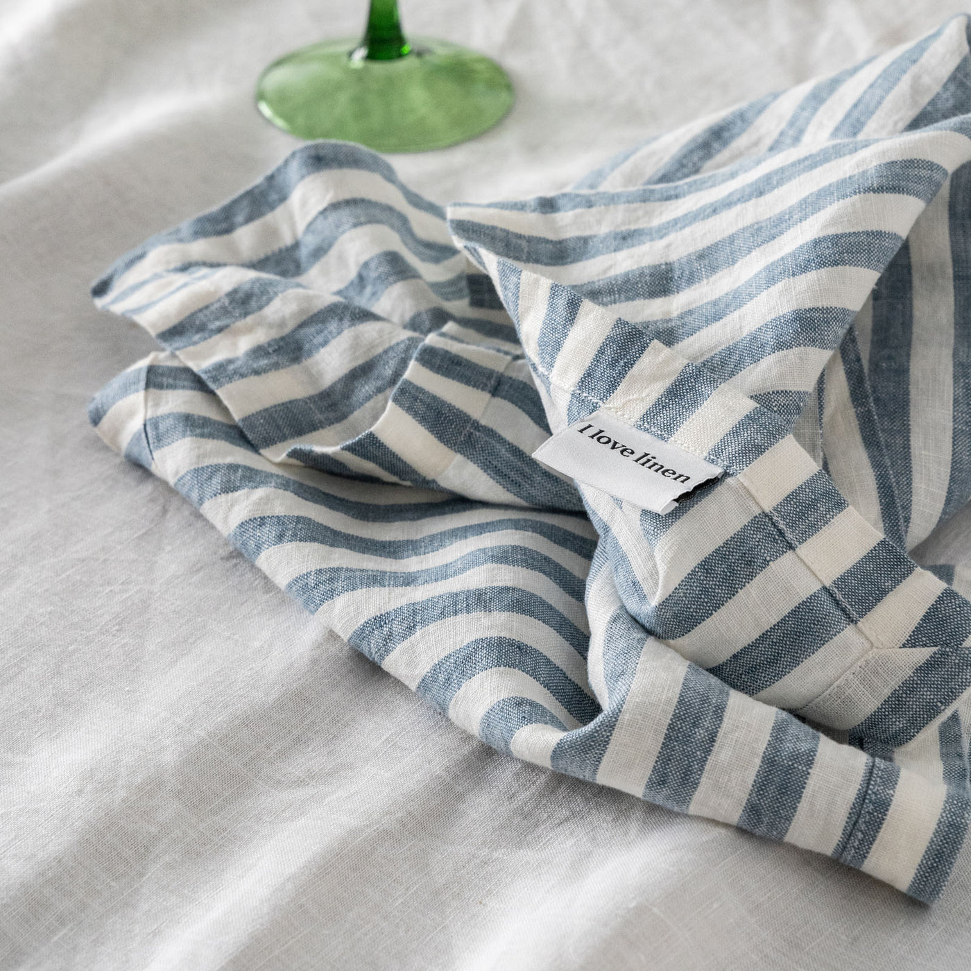 French Flax Linen Napkins (Set Of 4) in Marine Blue Stripe