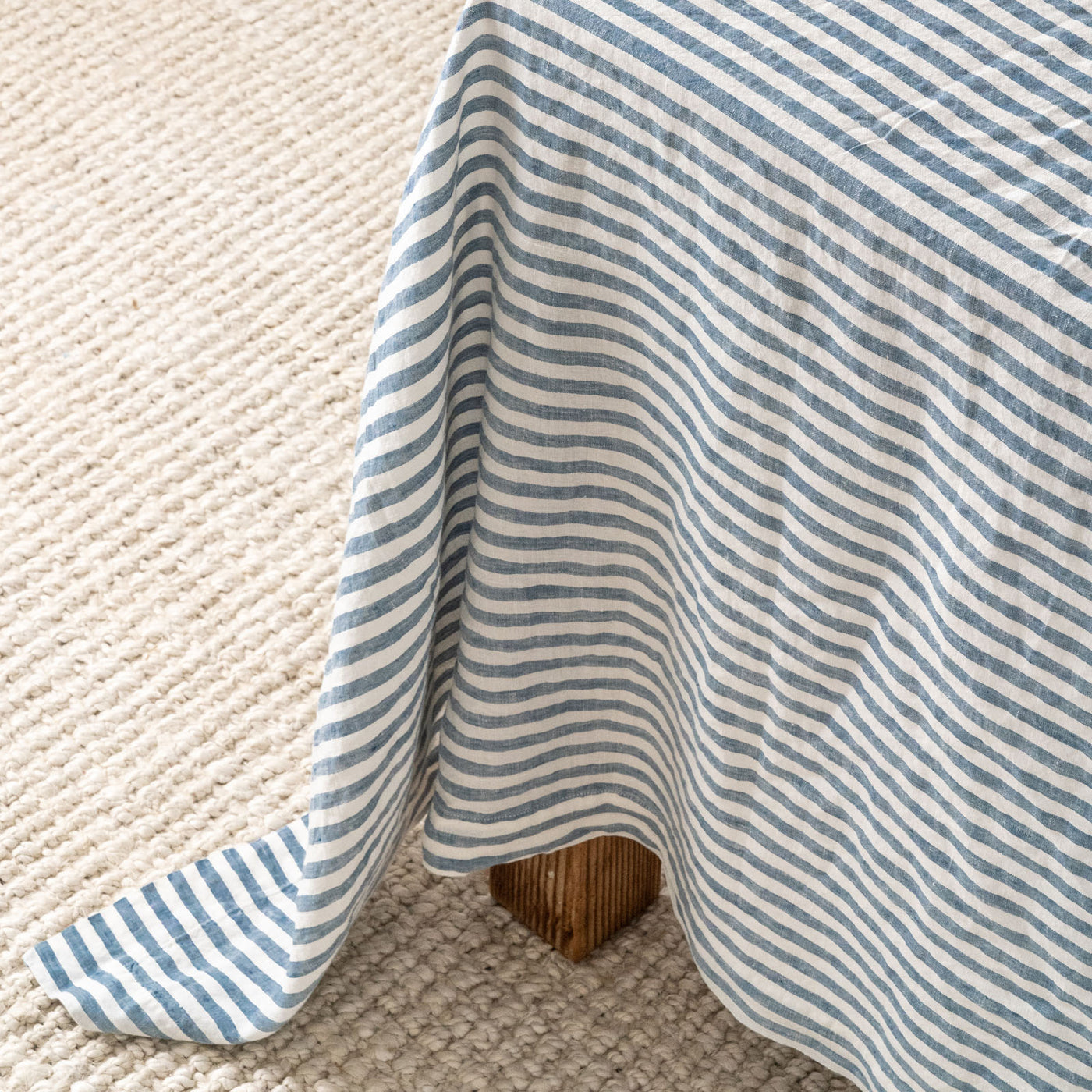 French Flax Linen Table Cloth in Marine Blue Stripe
