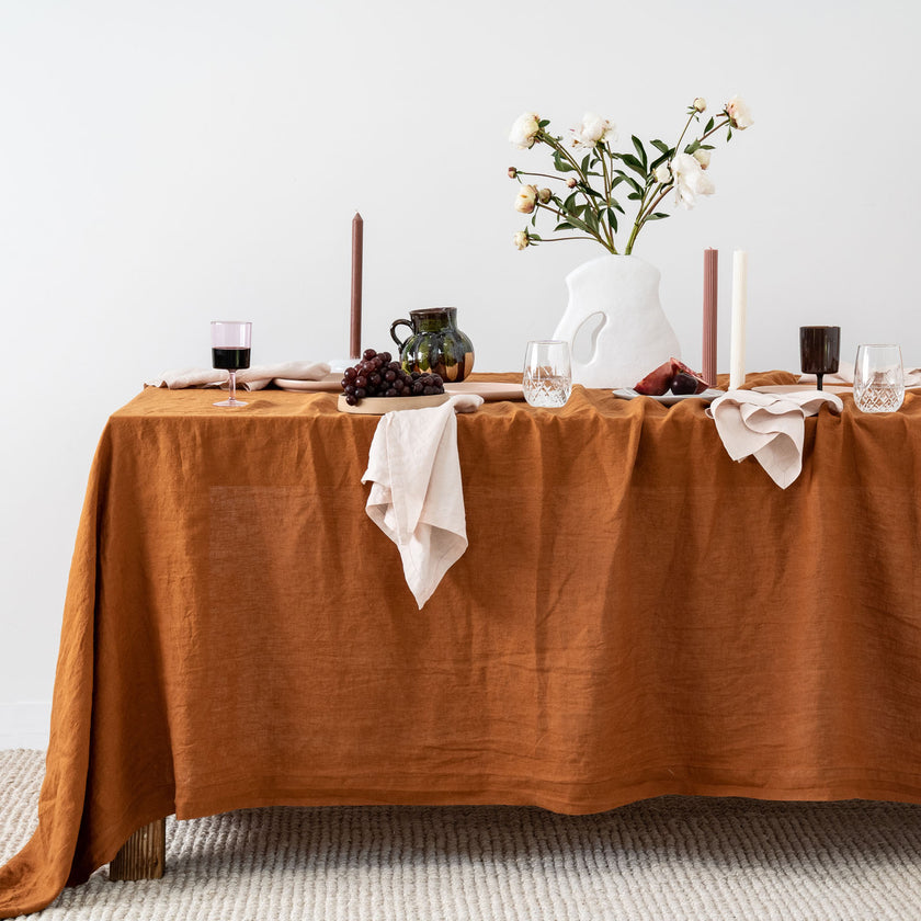 French Flax Linen Table Cloth in Ochre