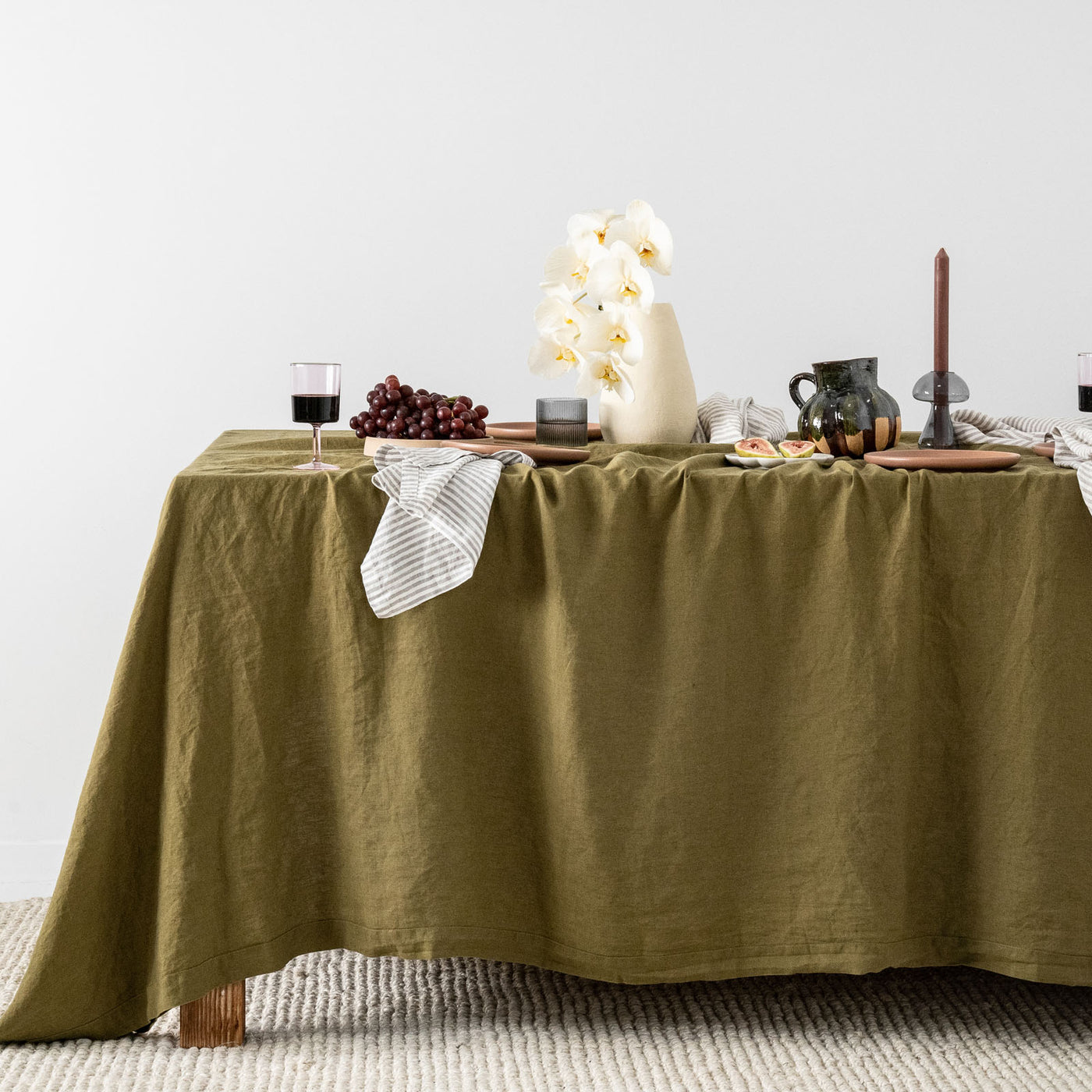 French Flax Linen Table Cloth in Olive