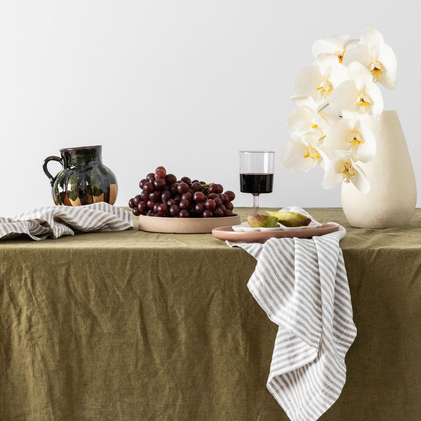 French Flax Linen Table Cloth in Olive