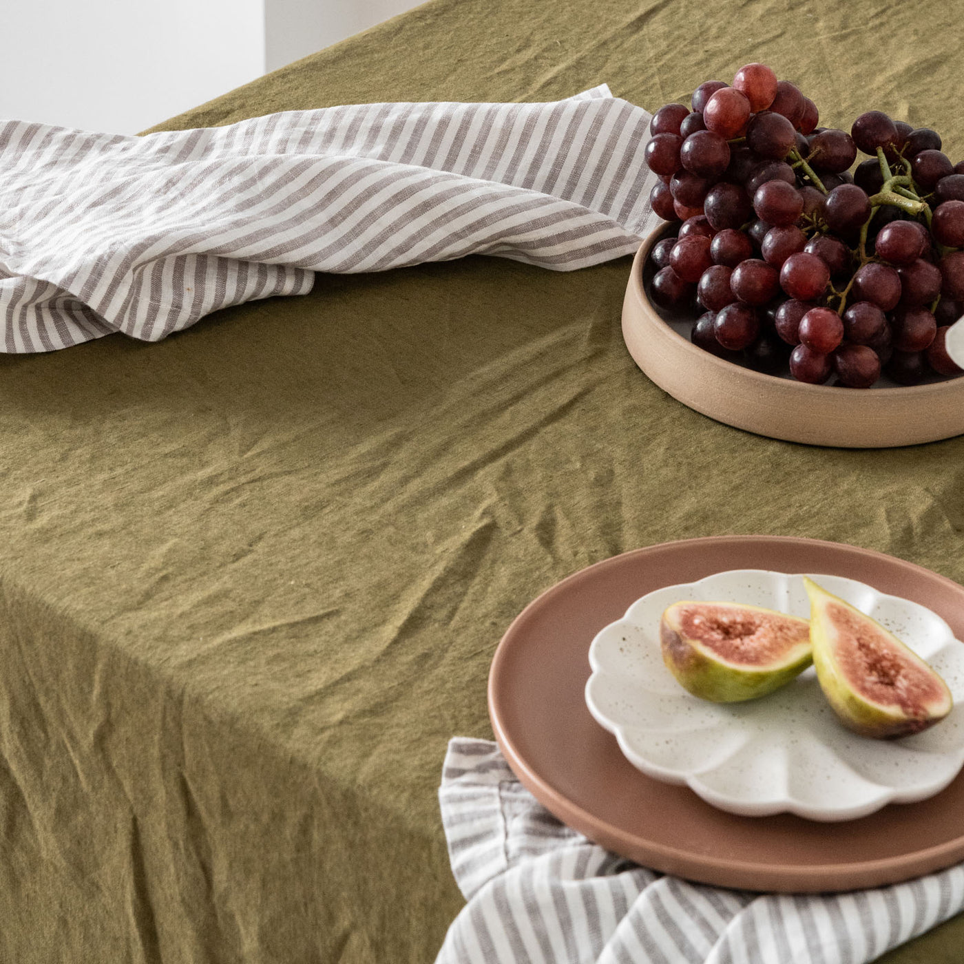 French Flax Linen Table Cloth in Olive