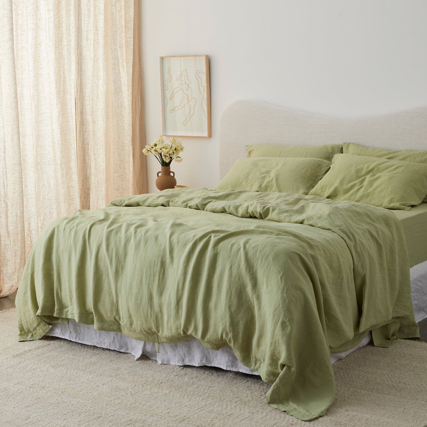 French Flax Linen Quilt Cover in Matcha