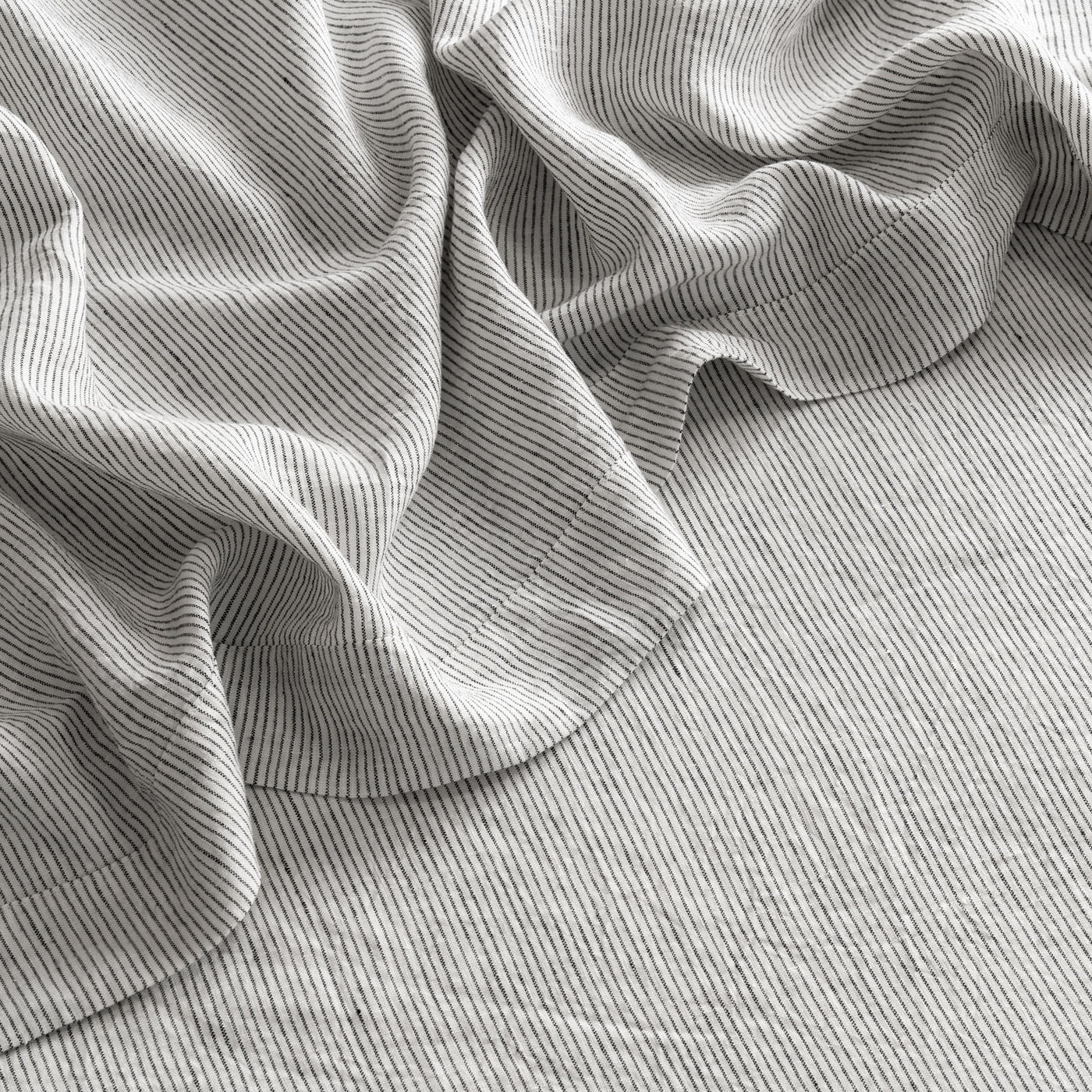 French Flax Linen Flat Sheet in Pinstripe