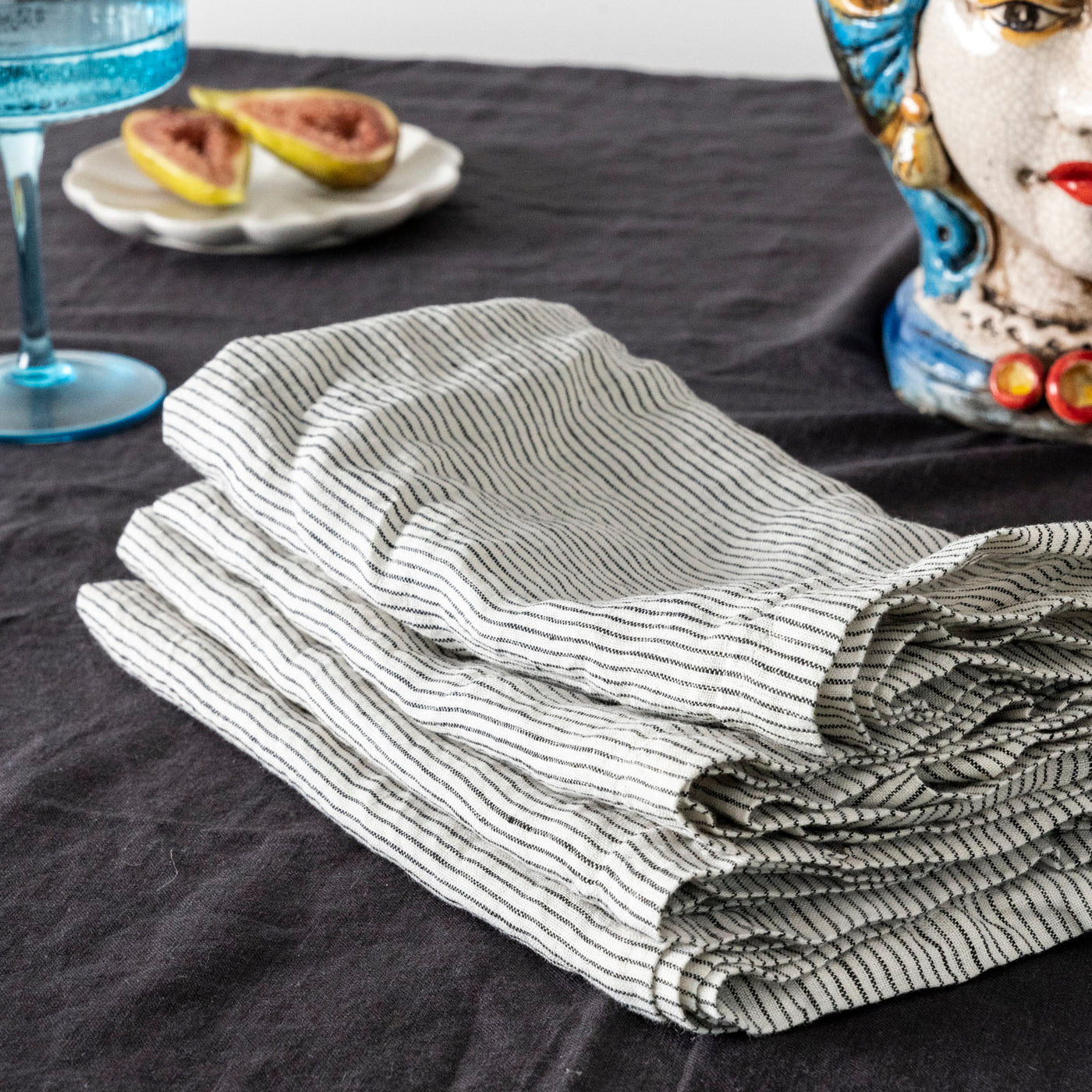 French Flax Linen Napkins (Set Of 4) in Pinstripe