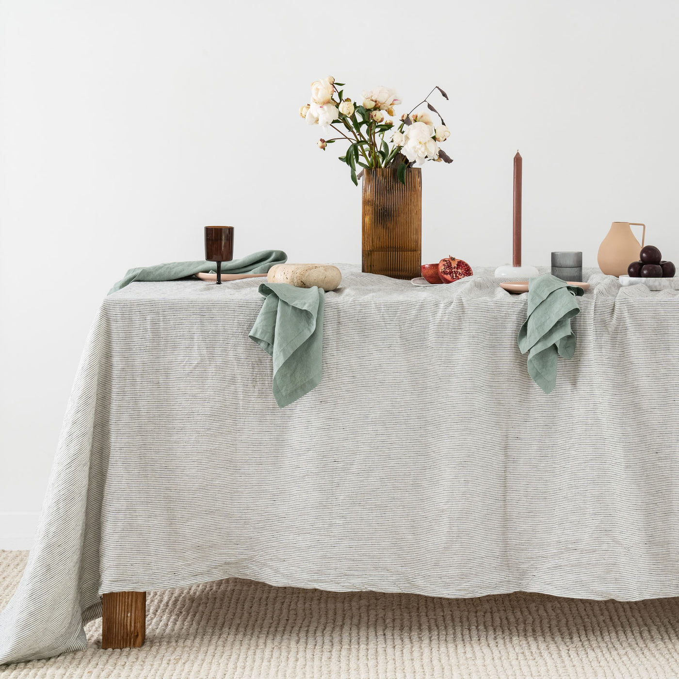 French Flax Linen Table Cloth in Pinstripe
