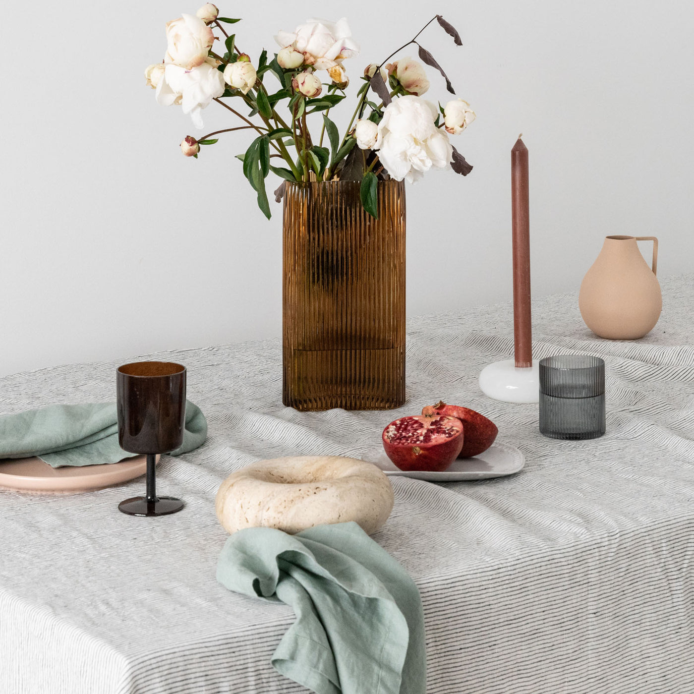 French Flax Linen Table Cloth in Pinstripe