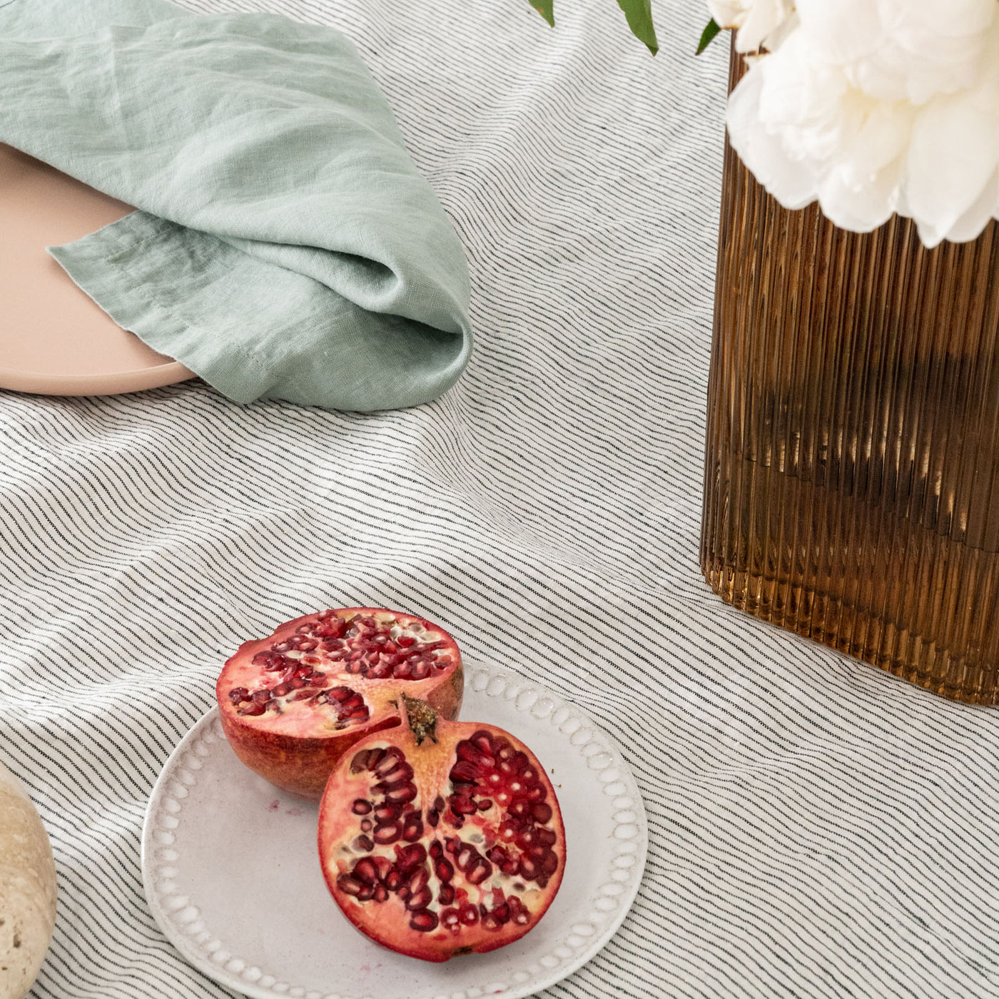 French Flax Linen Table Cloth in Pinstripe