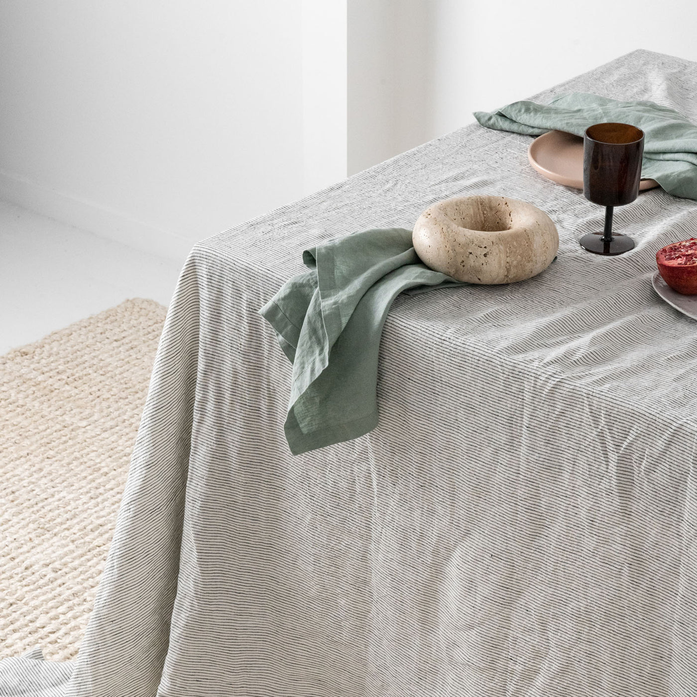 French Flax Linen Table Cloth in Pinstripe