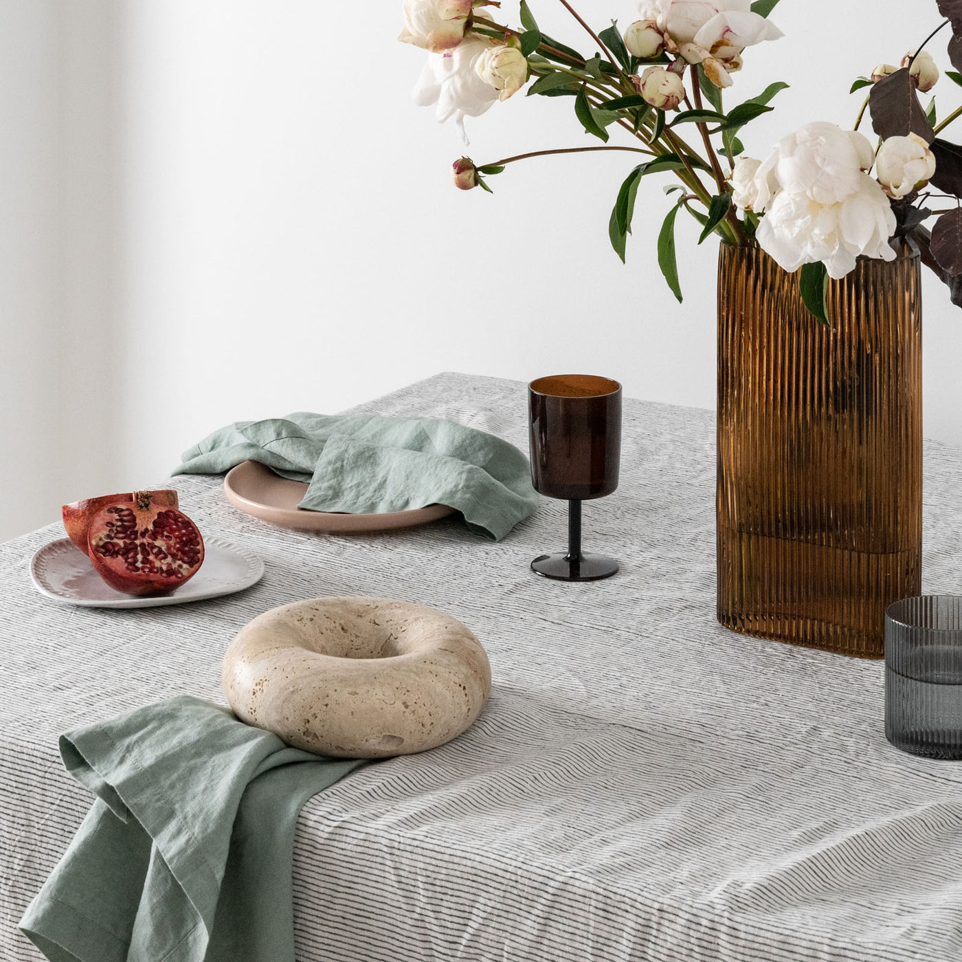 French Flax Linen Table Cloth in Pinstripe