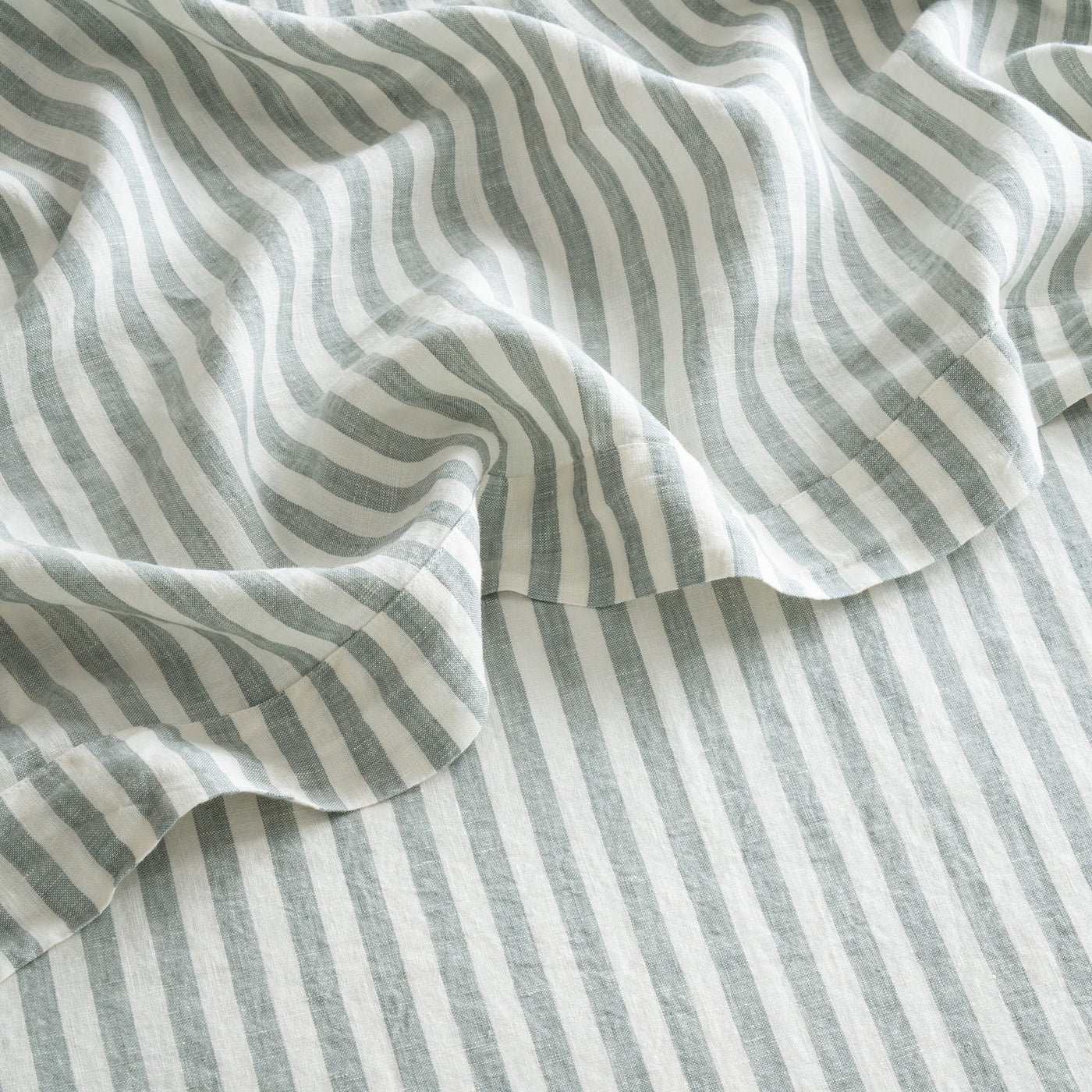 French Flax Linen Flat Sheet in Sage Stripe