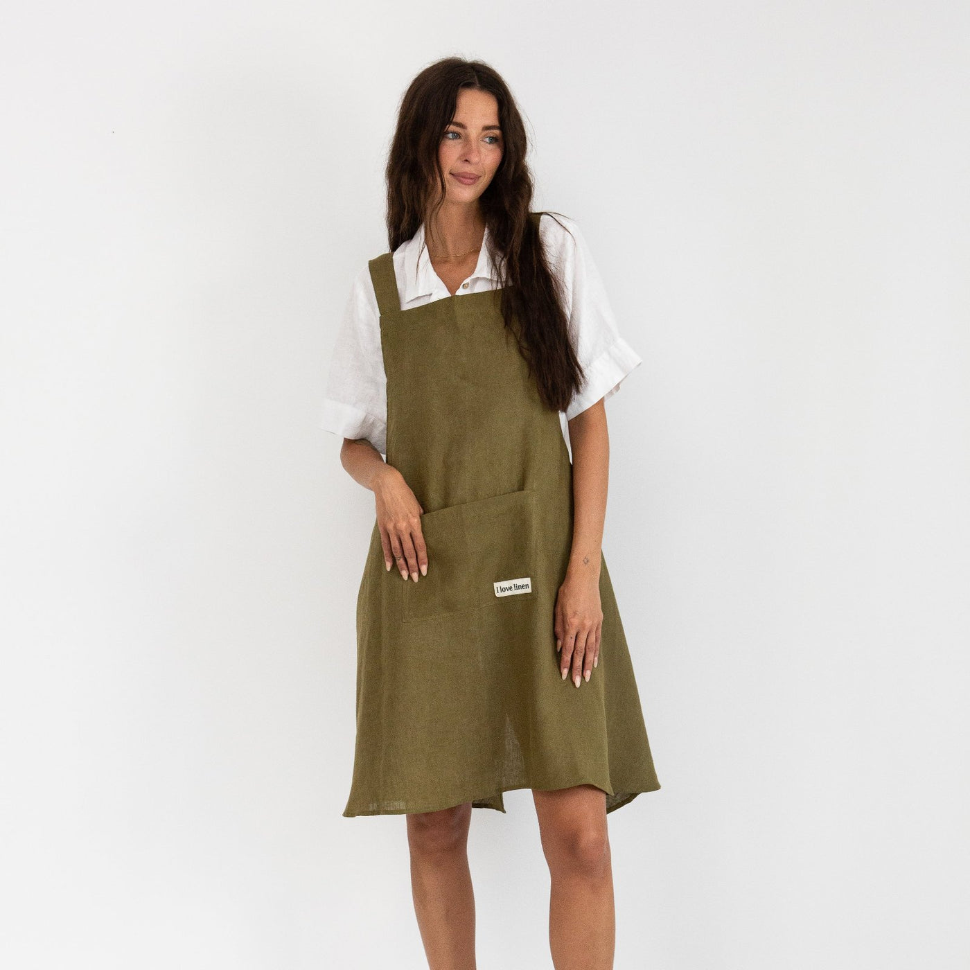 French Flax Linen Apron in Olive