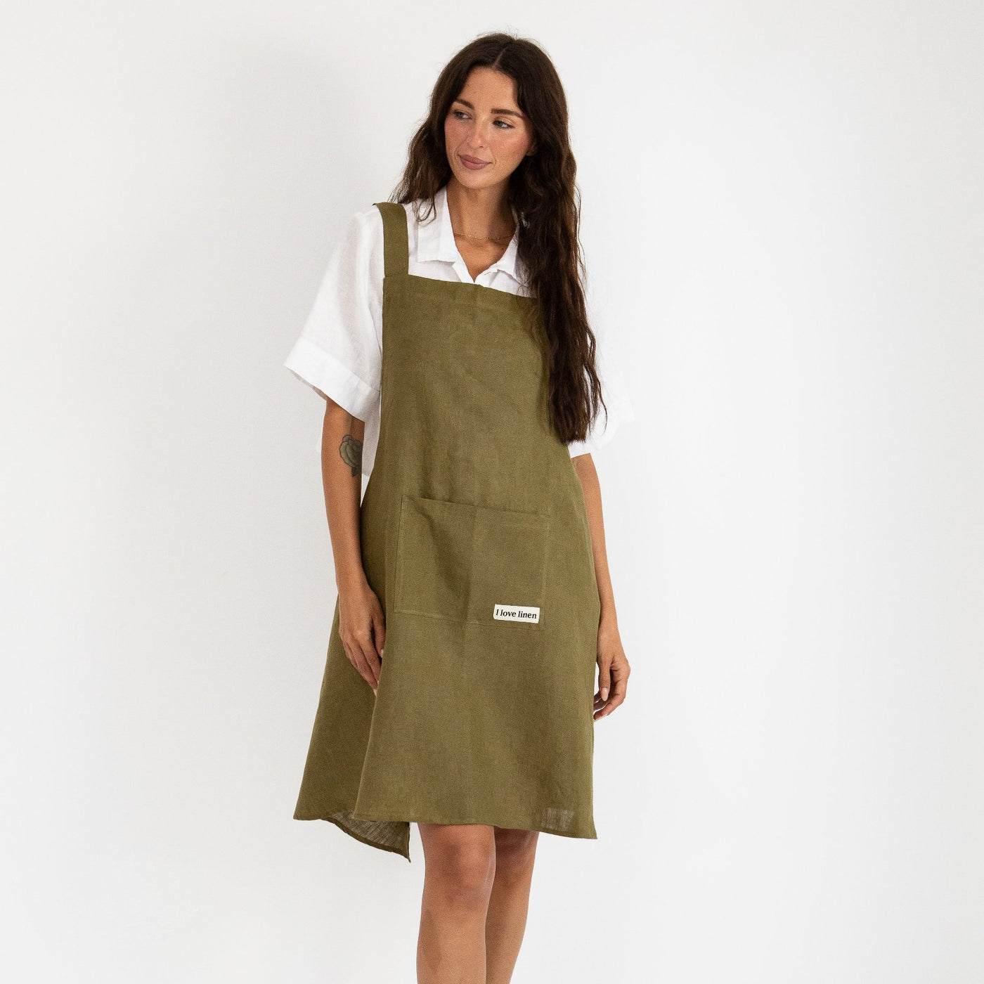 French Flax Linen Apron in Olive