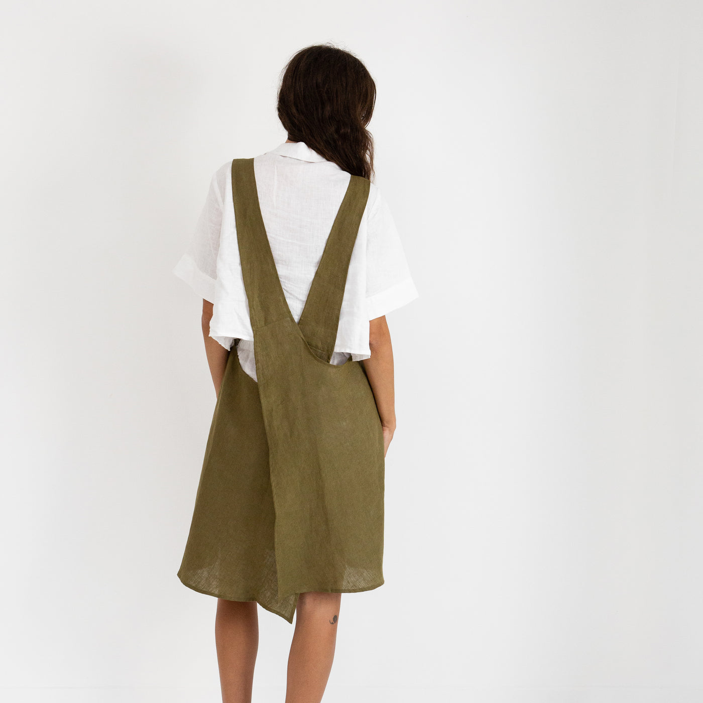 French Flax Linen Apron in Olive