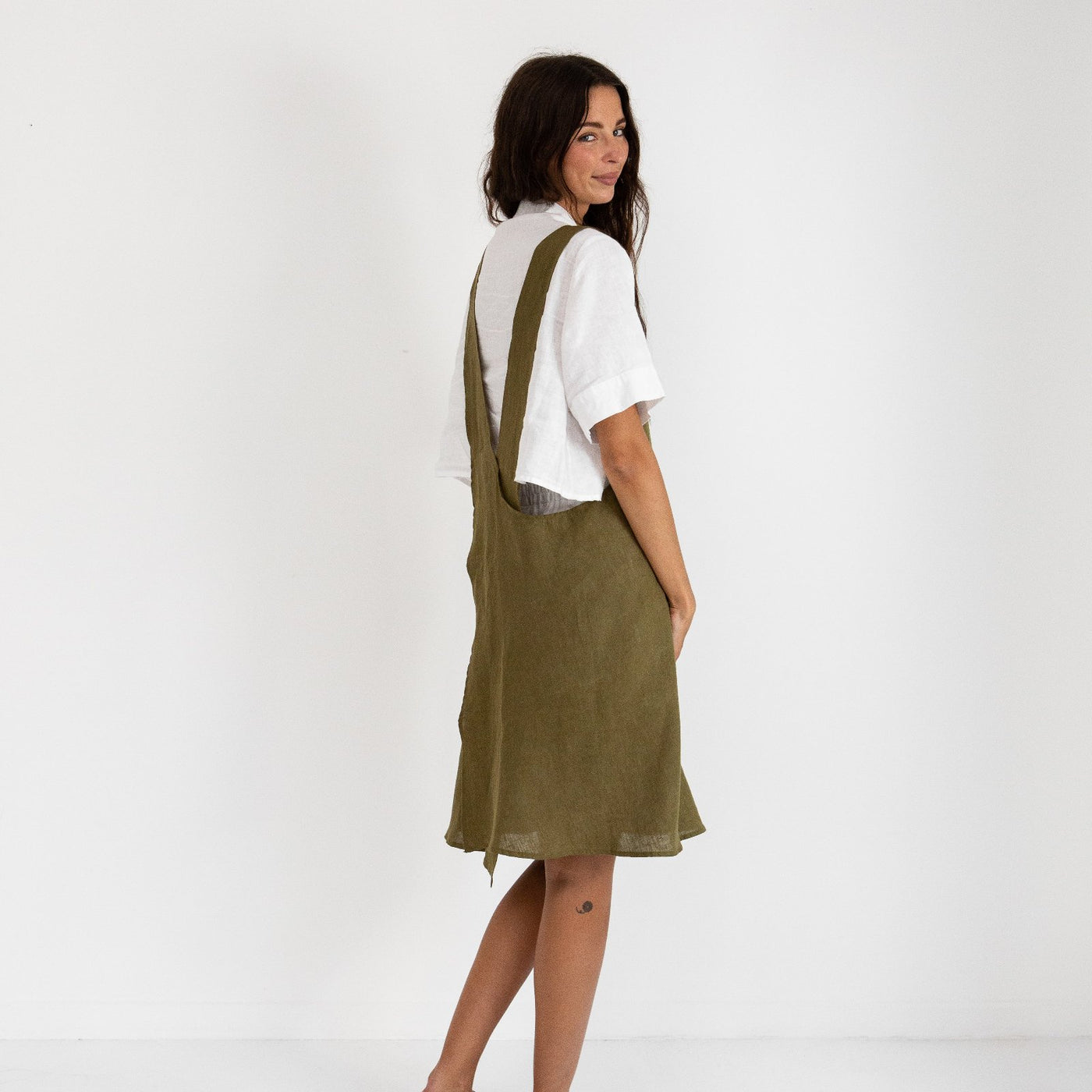 French Flax Linen Apron in Olive
