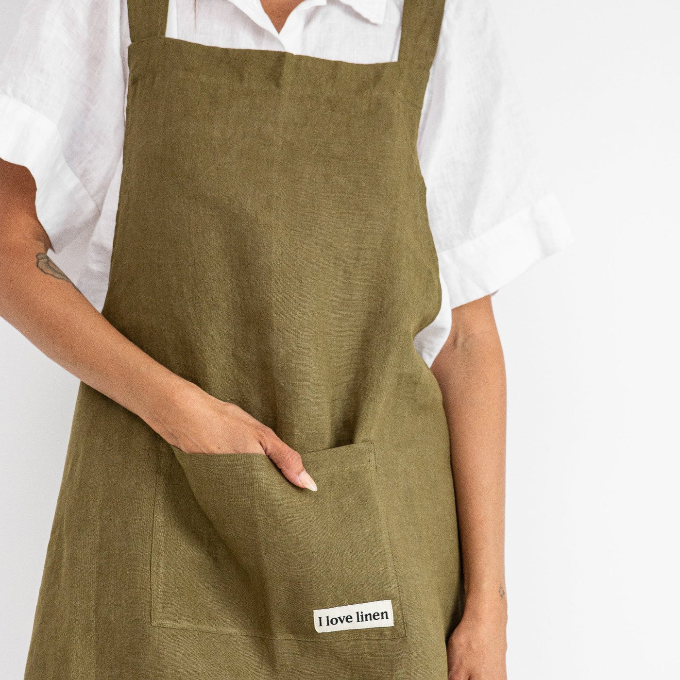 French Flax Linen Apron in Olive