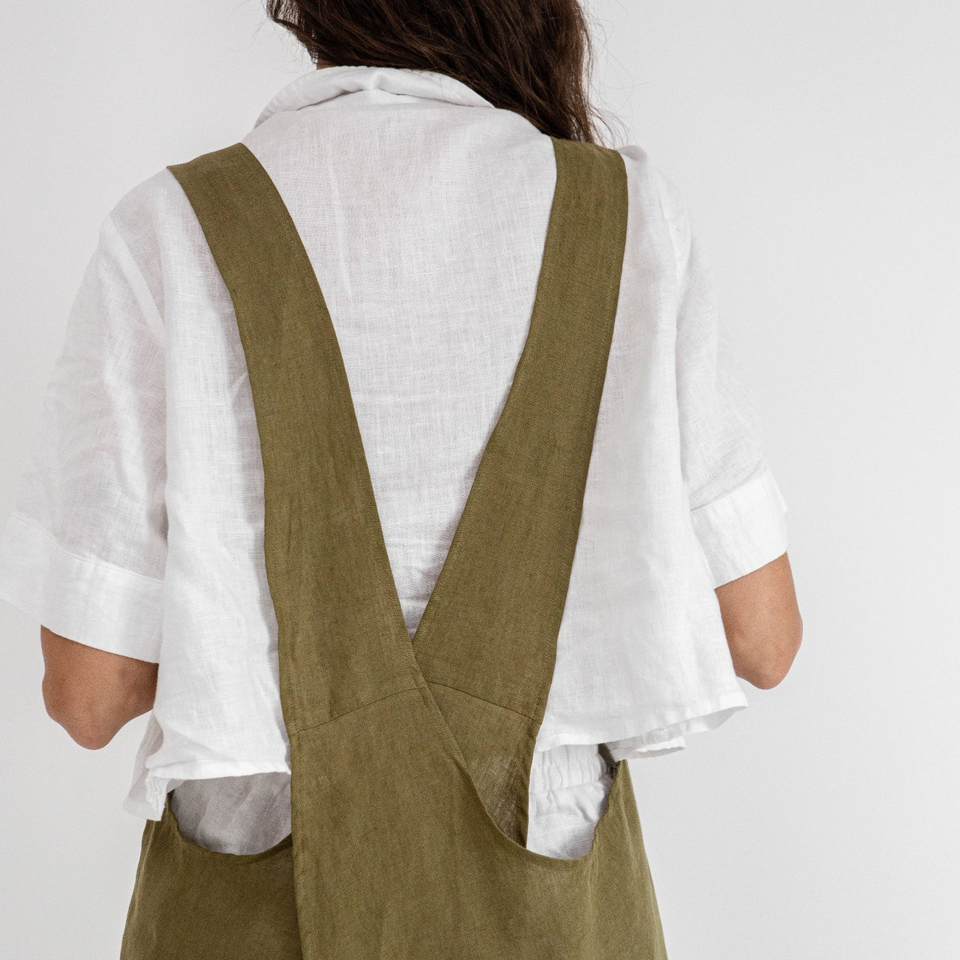 French Flax Linen Apron in Olive